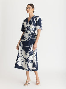 Printed Cotton Poplin Kyra Dress | Sora Navy