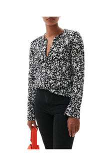 Printed Crepe O neck Blouse | Black