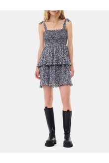 Printed Pleated Georgette Mini Dress | Phantom
