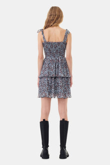 Printed Pleated Georgette Mini Dress | Phantom