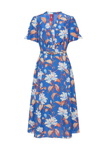 Printed Waist-fitted Dress | Blue