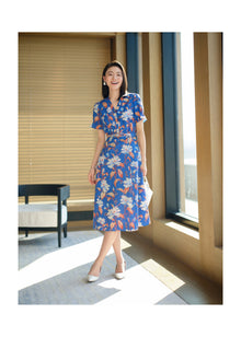 Printed Waist-fitted Dress | Blue