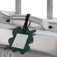 STATE Bags Squiggly Luggage Tag Vegea Leather Olive on Silver Luggage Front View Click to Zoom