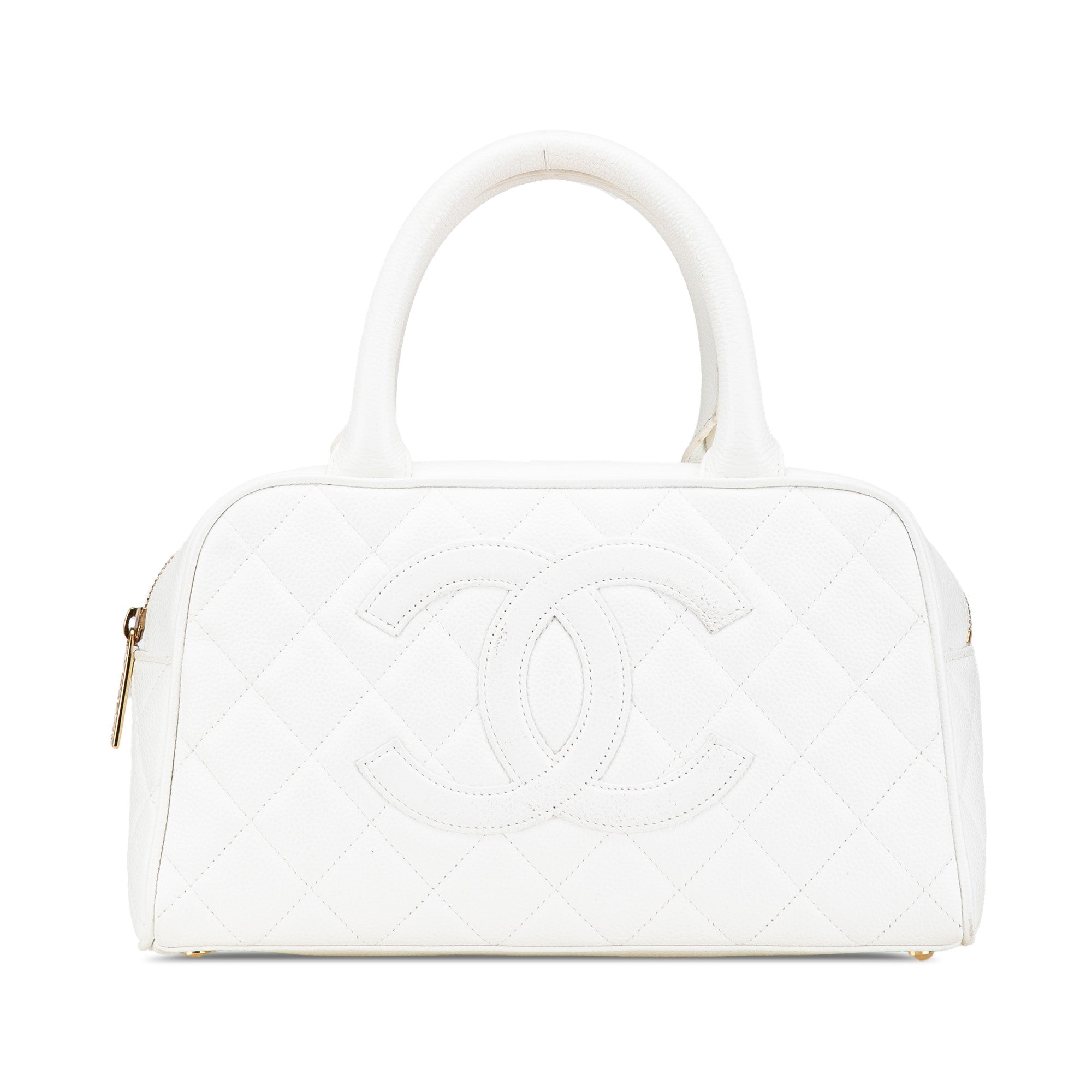 Chanel | Pre-Owned CC Quilted Caviar Bowling Bag | White