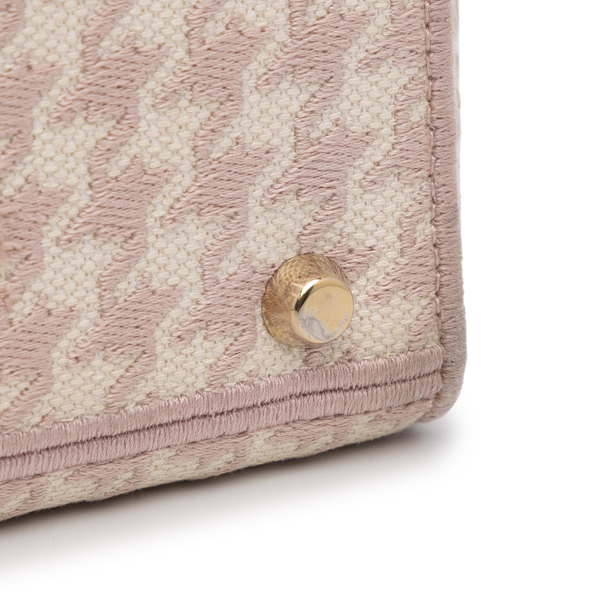 Dior | Pre-Owned Medium Embroidered Canvas Houndstooth Lady D Lite | Pink/Light Pink