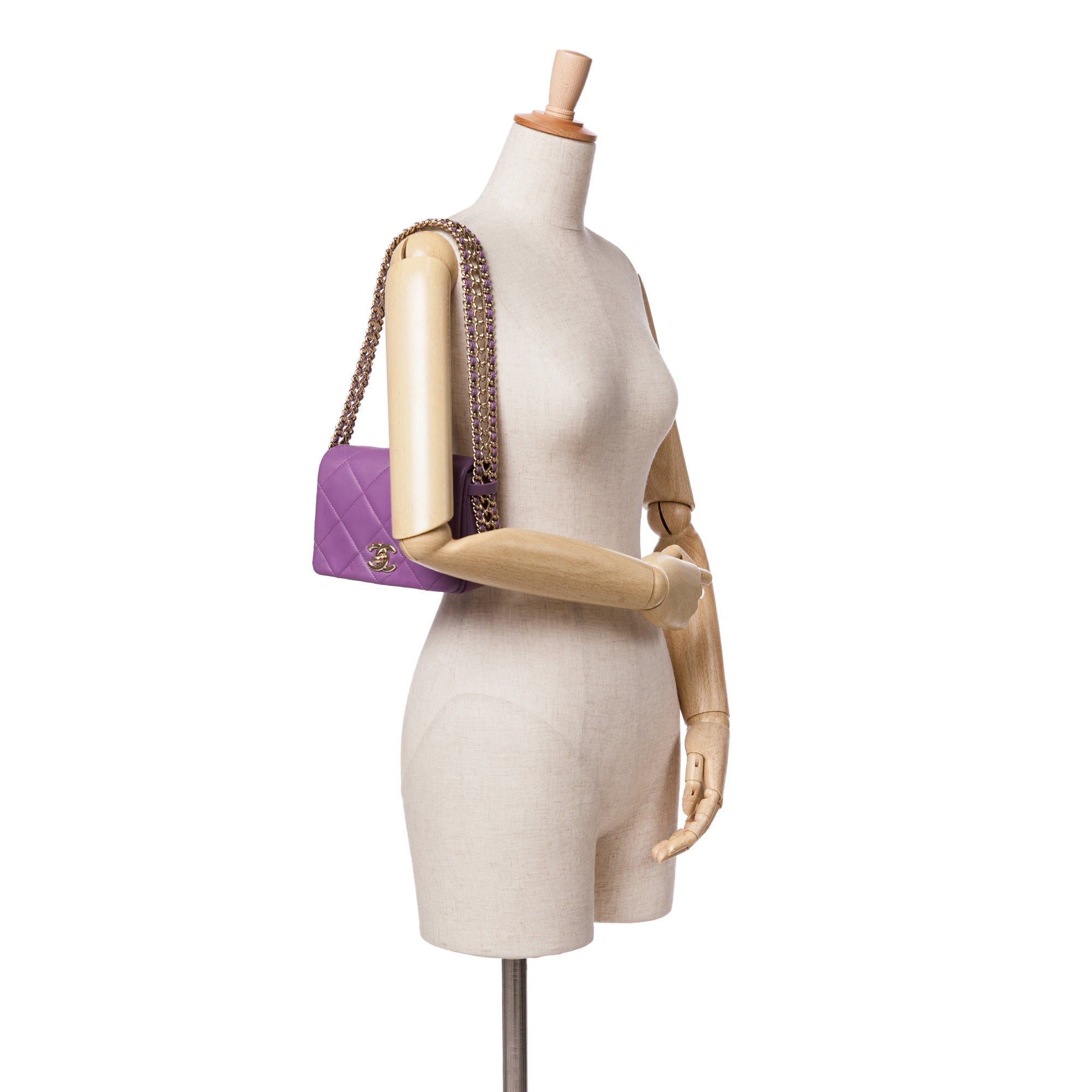 Chanel | Pre-Owned Mini Lambskin Triple Chain Full Flap | Purple