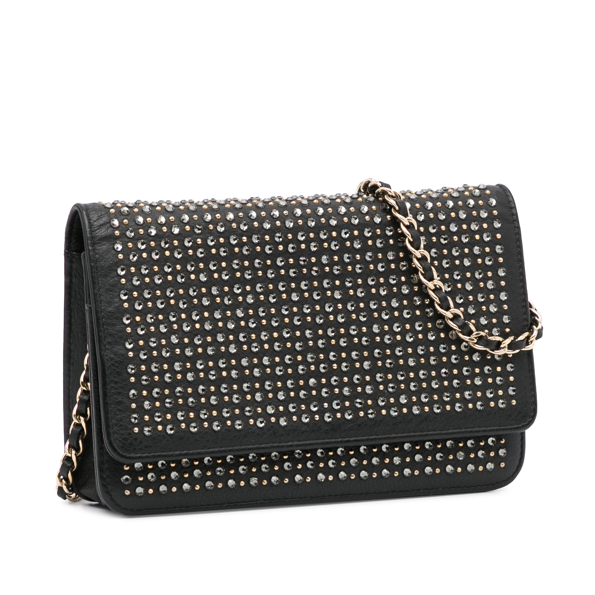 Chanel | Pre-Owned Studded Leather Wallet on Chain | Black