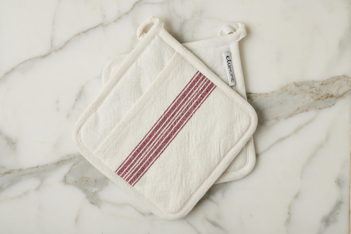 Pot Holder | Vintage Merlot Red Stripe | Set of 2