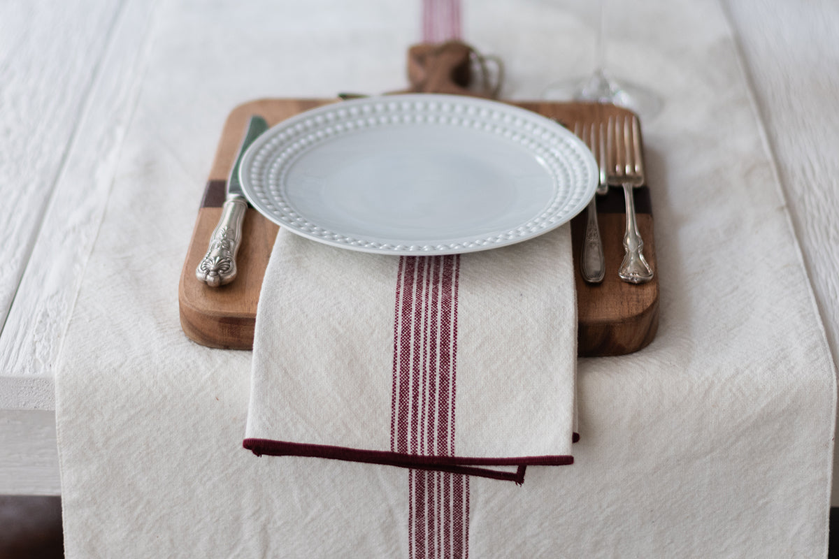 Dinner Napkins | Vintage Merlot Red Stripe | Set of 4