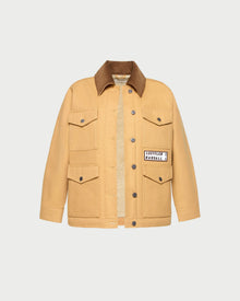 Quincy Jacket in canvas tan and brown corduroy.