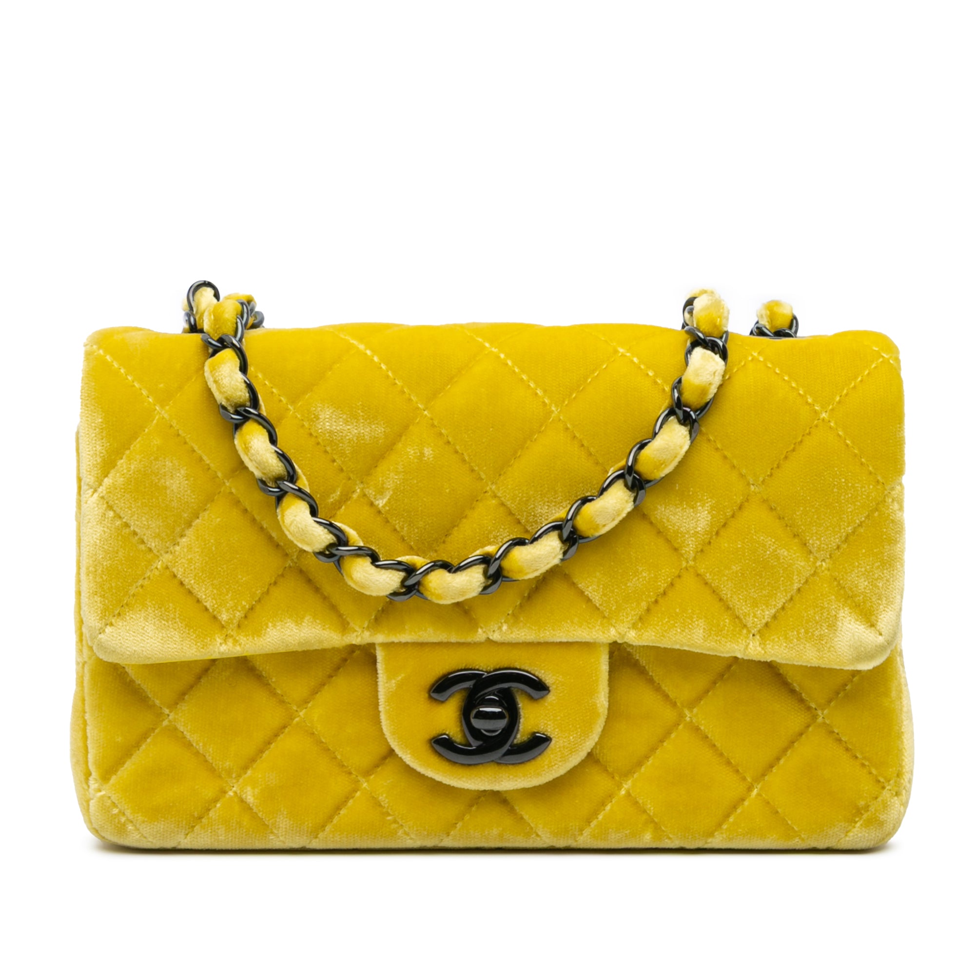 Chanel | Pre-Owned Mini Rectangular Classic Velvet Single Flap | Yellow