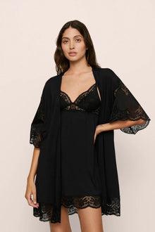 Model is wearing Beatrix TENCEL Modal Robe in Black