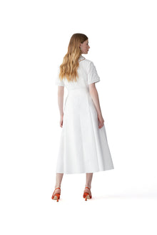 Embroidered Short Sleeve Shirt Dress With Self Belt | White