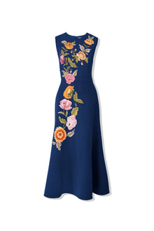Embroidered Sleeveless Crewneck Flare Dress | Midnight Milti