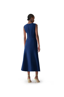 Embroidered Sleeveless Crewneck Flare Dress | Midnight Milti