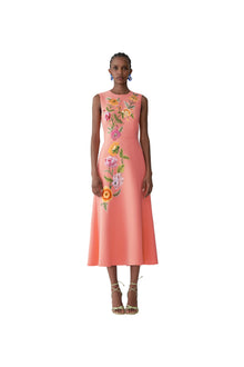 Embroidered Sleeveless Crewneck Flare Dress | Sunset Multi