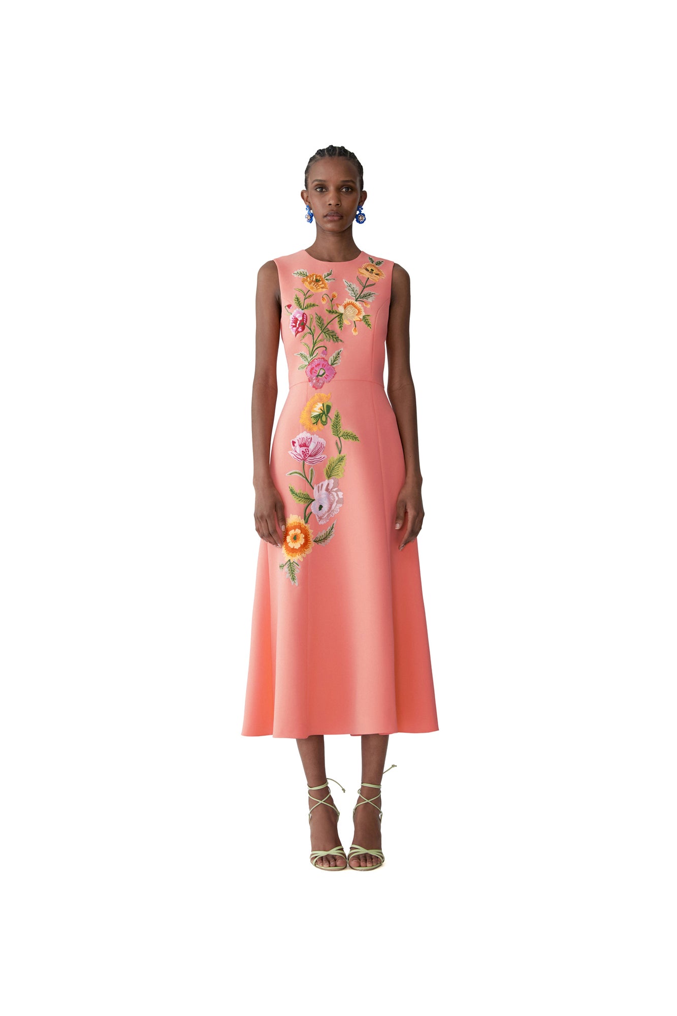 Embroidered Sleeveless Crewneck Flare Dress | Sunset Multi