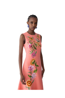 Embroidered Sleeveless Crewneck Flare Dress | Sunset Multi