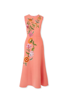 Embroidered Sleeveless Crewneck Flare Dress | Sunset Multi