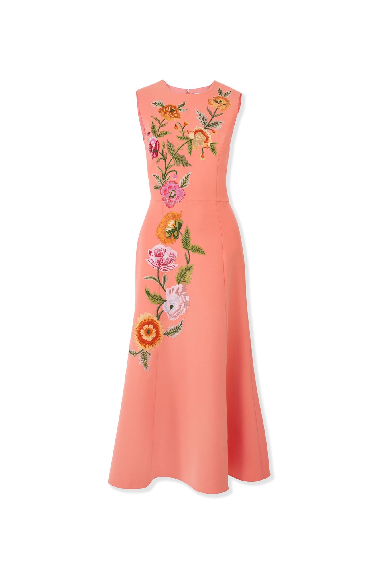 Embroidered Sleeveless Crewneck Flare Dress | Sunset Multi