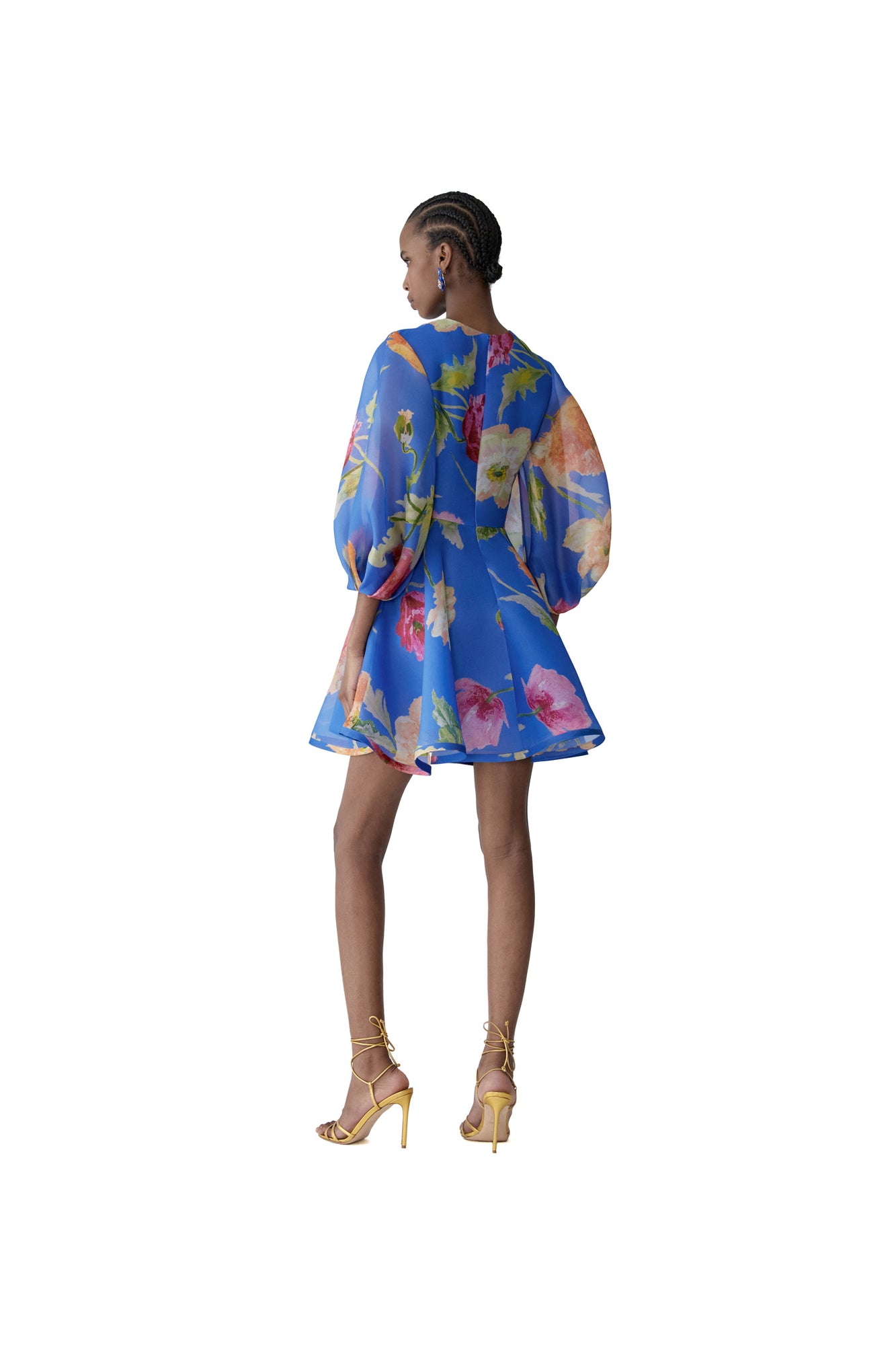 Puff Sleeve Crewneck Mini Dress With Flower | Bluebell Multi