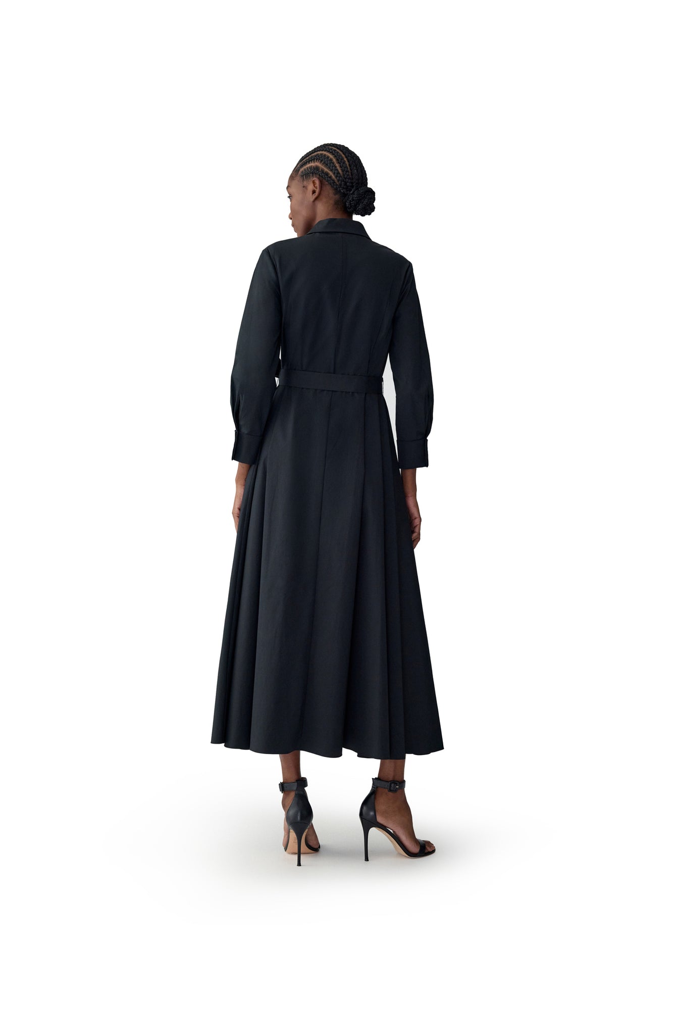 Embroidered 3/4 Sleeve Shirt Dress With Belt | Black Multi
