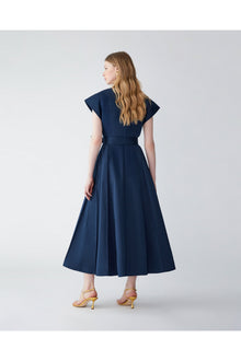 Double Breasted A-Line Midi Dress With Sash Belt | Midnight