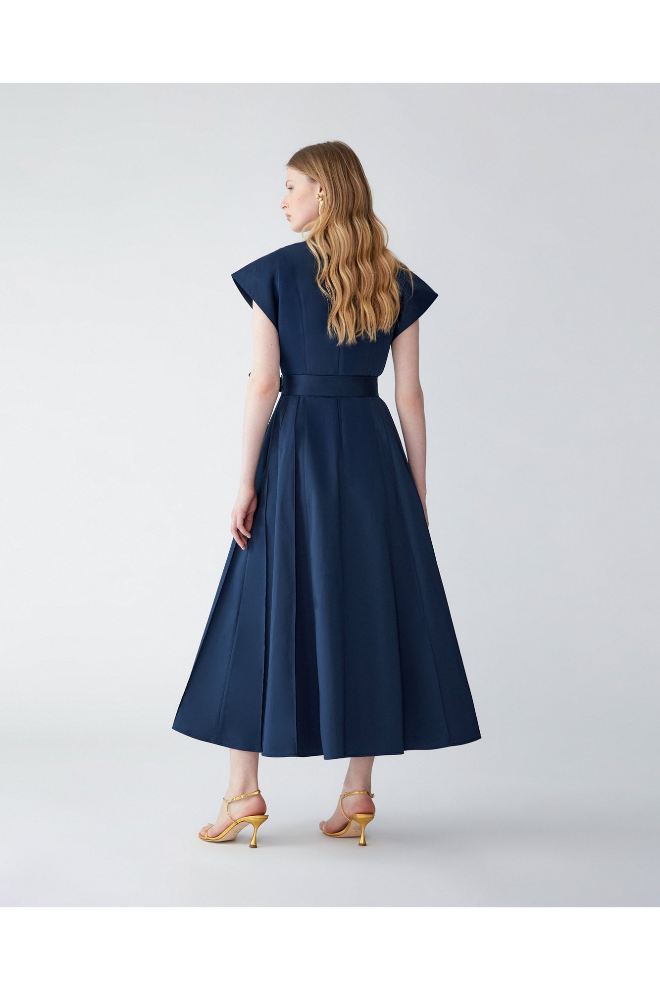 Double Breasted A-Line Midi Dress With Sash Belt | Midnight