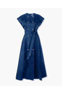 Double Breasted A-Line Midi Dress With Sash Belt | Midnight