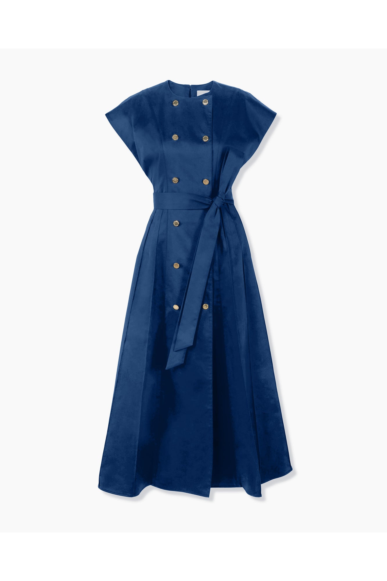 Double Breasted A-Line Midi Dress With Sash Belt | Midnight
