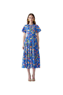 Short Sleeve Crewneck Tiered Midi Dress With Sash Belt | Bluebell Multi