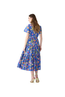 Short Sleeve Crewneck Tiered Midi Dress With Sash Belt | Bluebell Multi