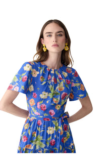 Short Sleeve Crewneck Tiered Midi Dress With Sash Belt | Bluebell Multi