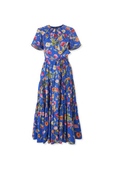 Short Sleeve Crewneck Tiered Midi Dress With Sash Belt | Bluebell Multi