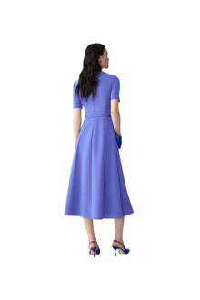Short Sleeve Draped Crewneck Midi Dress With Self Belt | Bluebell