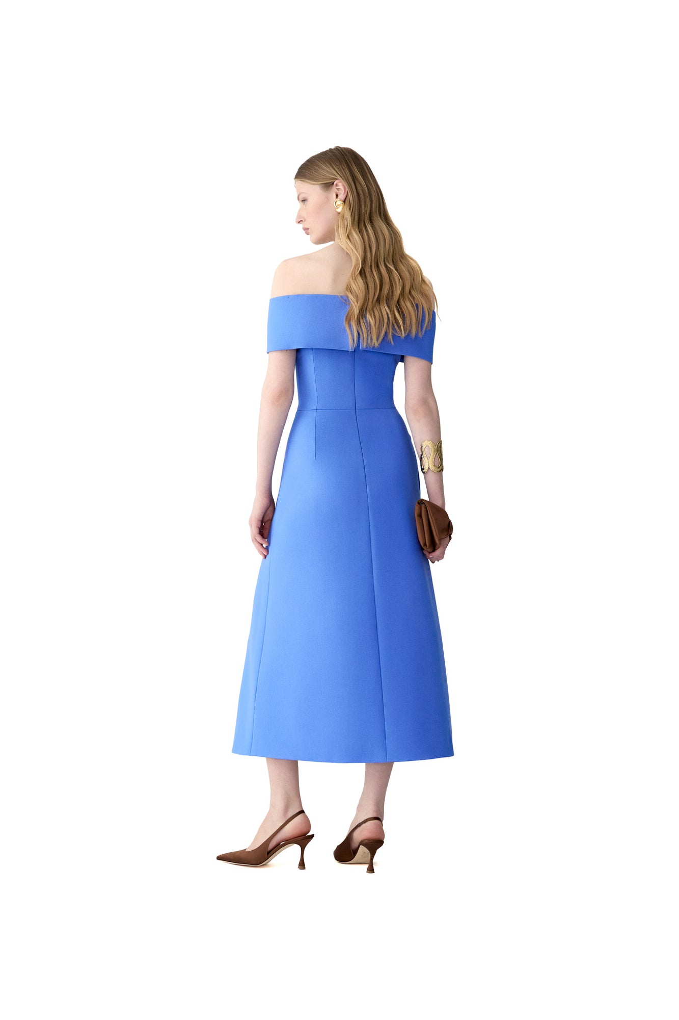 Off Shoulder A-Line Midi Dress With Belt | Bluebell