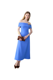 Off Shoulder A-Line Midi Dress With Belt | Bluebell
