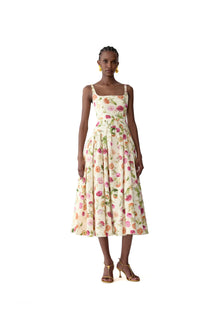 Sleeveless Scoop Neck Drop Waist Midi Dress | Almond Multi