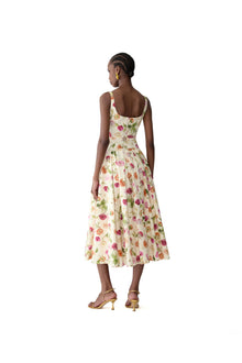 Sleeveless Scoop Neck Drop Waist Midi Dress | Almond Multi