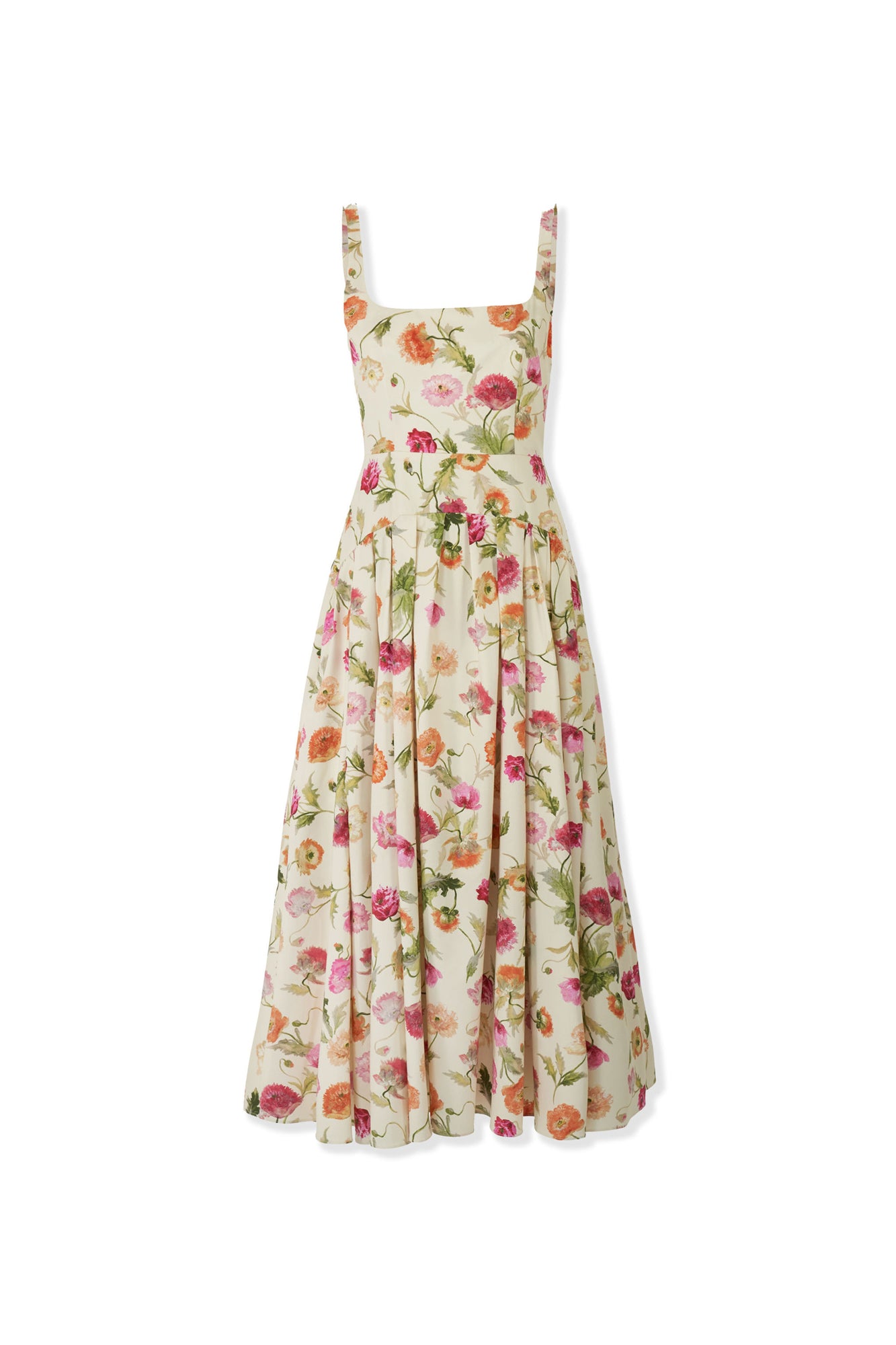 Sleeveless Scoop Neck Drop Waist Midi Dress | Almond Multi