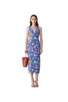 Sleeveless Gathered V-Neck Midi Dress | Bluebell Multi
