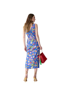 Sleeveless Gathered V-Neck Midi Dress | Bluebell Multi