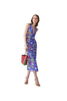 Sleeveless Gathered V-Neck Midi Dress | Bluebell Multi