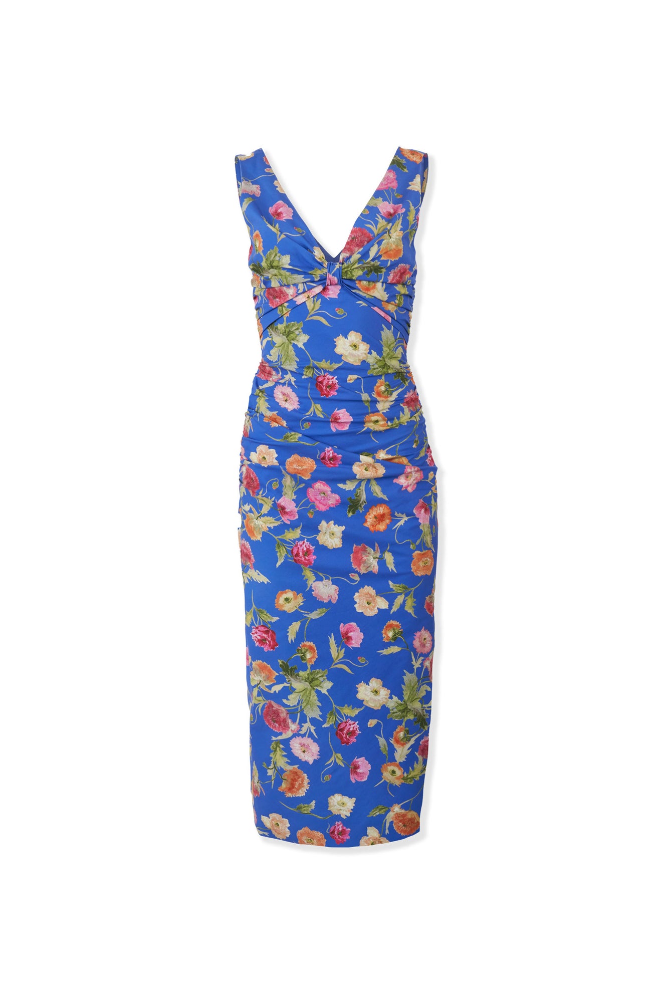 Sleeveless Gathered V-Neck Midi Dress | Bluebell Multi