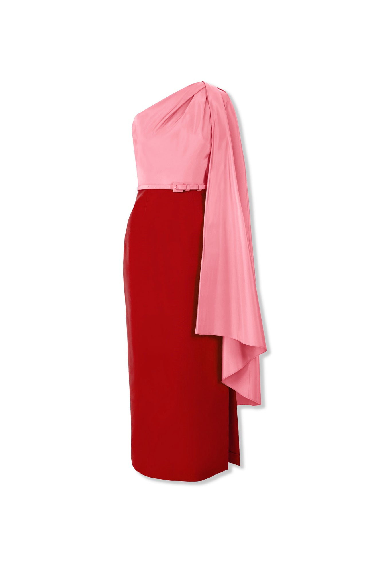 Midi Dress With Detachable Shoulder Drape & Belt | Herrera Red Mul