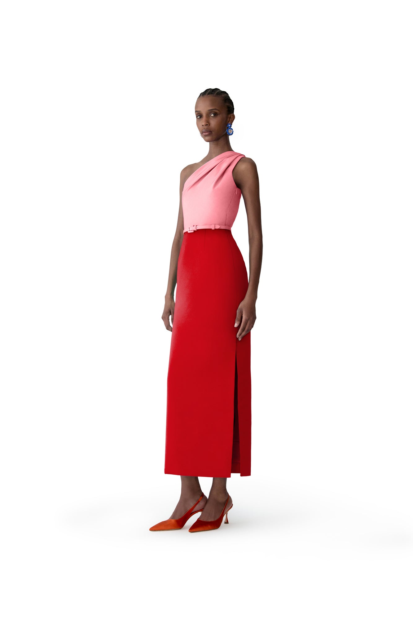 Midi Dress With Detachable Shoulder Drape & Belt | Herrera Red Mul