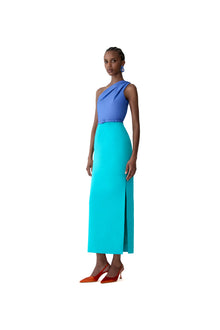 Midi Dress With Detachable Shoulder Drape & Belt | Turquoisemult