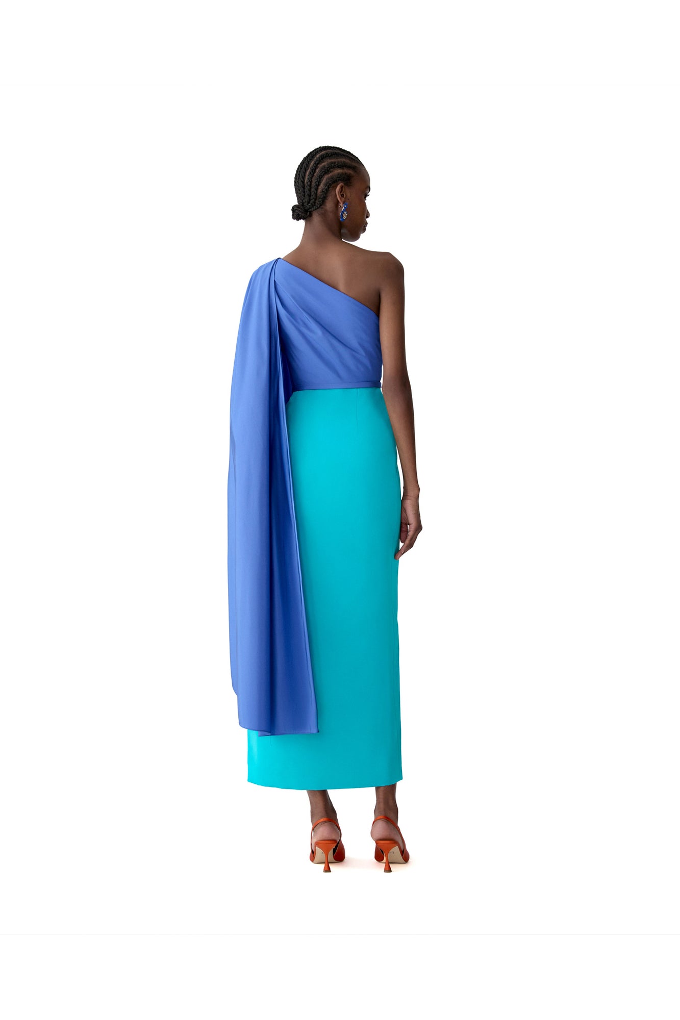 Midi Dress With Detachable Shoulder Drape & Belt | Turquoisemult