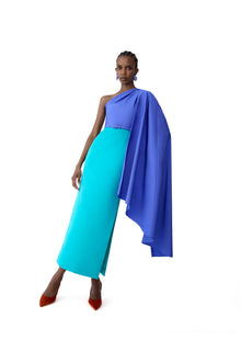 Midi Dress With Detachable Shoulder Drape & Belt | Turquoisemult