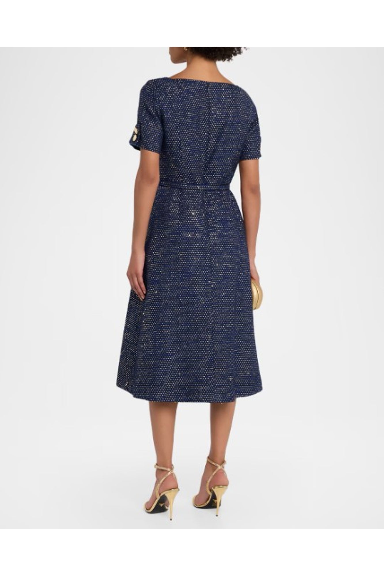Short Sleeve Square Neck A-Line Midi Dress With Belt | Midnight Multi